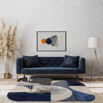 Matrix MAX74 Oval Modern Geometric Metallic Shimmer Hand-Woven High-Density Soft Textured Shimmer Wool&Viscose Blend Deep Indigo Blue/Navy/Steel Blue/Slate Grey/Charcoal Rug-Asiatic Carpets-Rug Love - The Most Loved Rug Store